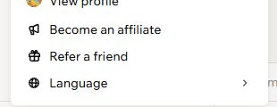 Base44アカウントメニューのAffiliateと友達紹介